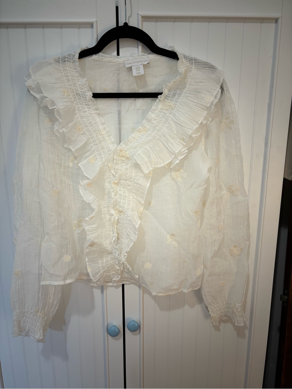 LoveShackFancy inspired Cream Ruffled V-Neck Blouse
